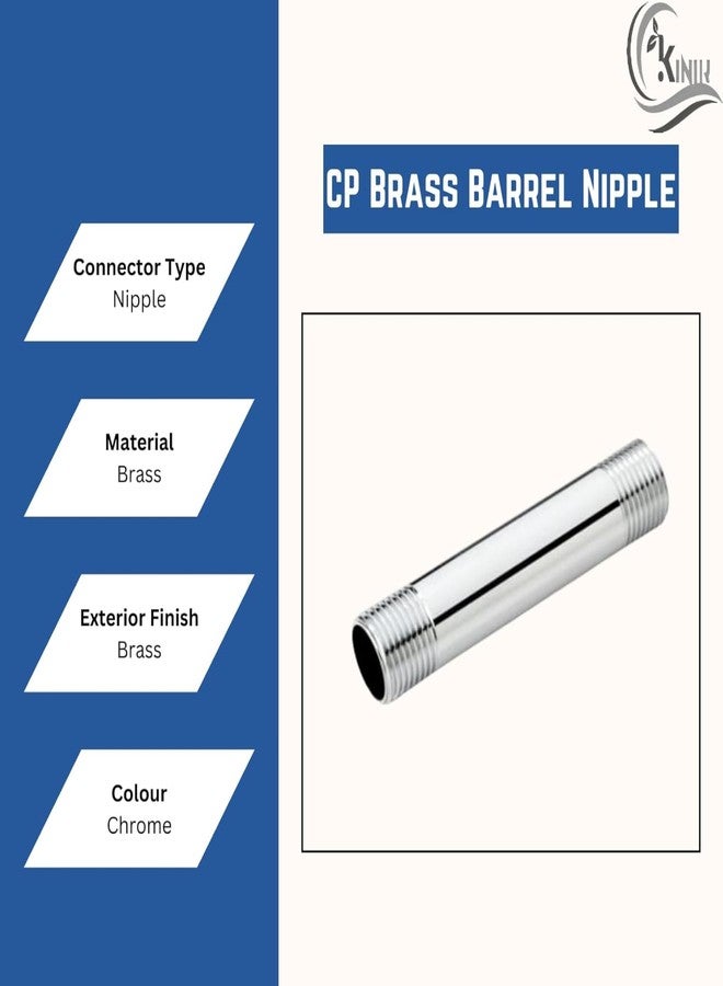 KINIK CP Brass Barrel Nipple 9 Inch | 1/2 Inch Chrome Plated Plumbing Connector for Pipe Fittings | Pack of 1 - Image 4